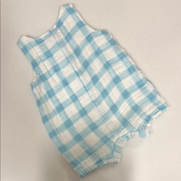 Angel Dear Light Blue and White Baby Sleeveless Shortie Romper - Picture 5 of 5